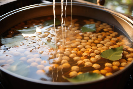 close-up of chickpeas soaking in water, created with generative aiの素材