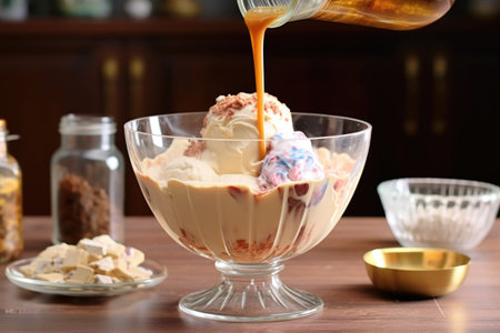 mixing ice cream base in a glass bowl, created with generative aiの素材