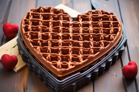 making waffles with heart-shaped waffle iron, created with generative aiの素材