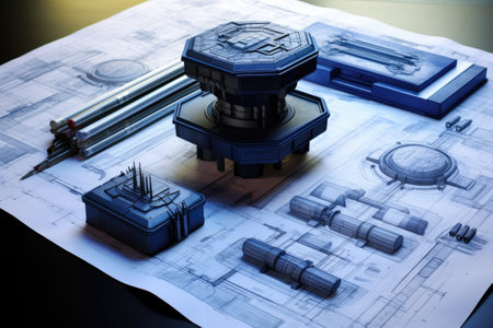 stack of blueprints for nuclear battery design, created with generative aiの素材