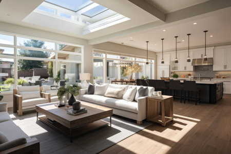 open-concept living space with ample natural light, created with generative aiの素材