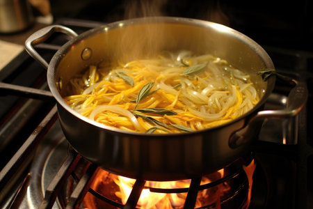 gluten-free pasta boiling in a pot on the stove, created with generative aiの素材