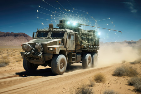 quantum radar system integrated into military vehicle, created with generative aiの素材