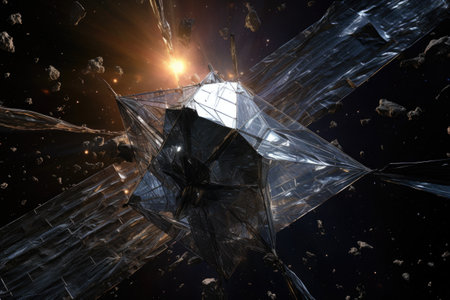 solar sail spacecraft navigating through space debris, created with generative aiの素材