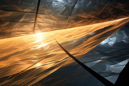 close-up of solar sail material reflecting sunlight, created with generative aiの素材