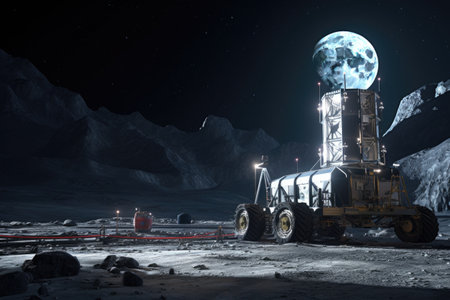 cargo lander delivering supplies to an active lunar base, created with generative aiの素材