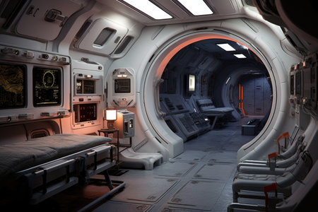 interior of a lunar base habitat module, created with generative aiの素材