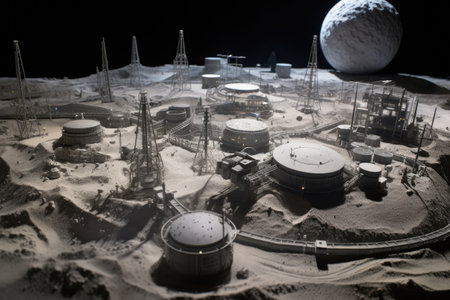 aerial view of a 3d-printed lunar base under construction, created with generative aiの素材