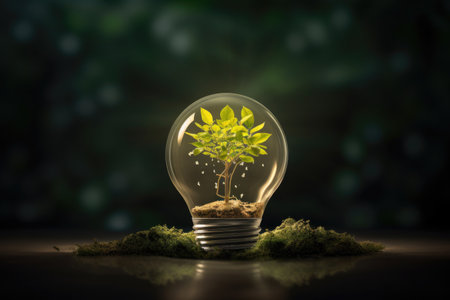 artificial photosynthesis concept with lightbulb, created with generative aiの素材