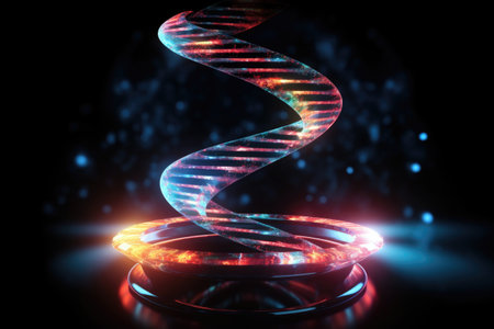 hologram of dna strand rotating in mid-air, created with generative aiの素材