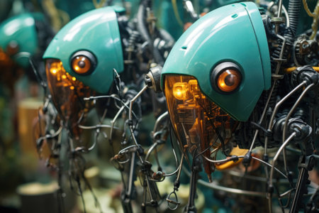 close-up of biohybrid robots electronic components, created with generative aiの素材