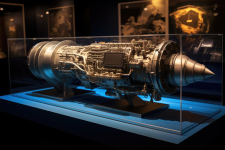 hypersonic engines on display with blueprints, created with generative aiの素材