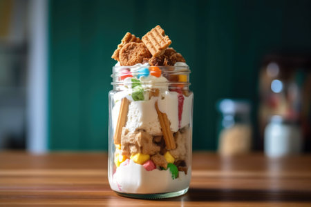 soft serve homemade ice cream in a glass jar, created with generative aiの素材
