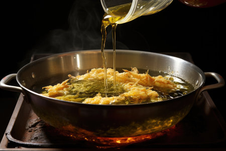 draining excess oil from cooked tempura, created with generative aiの素材