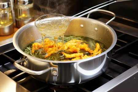 hot oil in deep fryer with tempura cooking, created with generative aiの素材