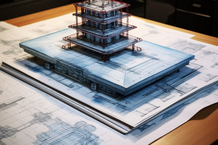 stack of blueprints for nuclear battery design, created with generative aiの素材