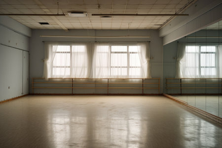 ballet barre in empty dance studio, created with generative aiの素材