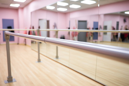 close-up of ballet barre in dance studio, created with generative aiの素材