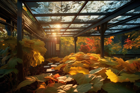 sun shining on solar panels mimicking leaves, created with generative aiの素材