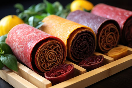 fruit leather rolls made in a food dehydrator, created with generative aiの素材