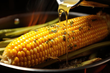 steamed corn on the cob with melting butter, created with generative aiの素材