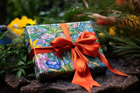 gift wrapped in eco-friendly reusable fabric, created with generative aiの素材