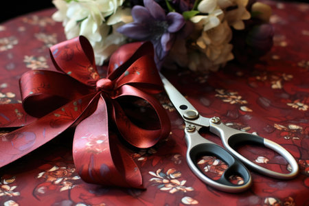 scissors ribbon for gift wrapping, created with generative aiの素材