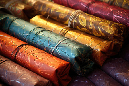 close-up of wrapping paper patterns and textures, created with generative aiの素材