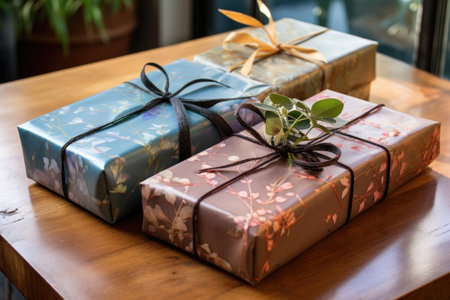 diy gift wrapping with recycled items, created with generative aiの素材