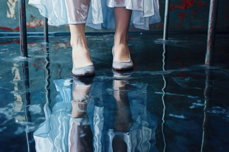reflection of en pointe feet on a mirrored surface, created with generative aiの素材