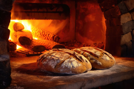 artisan bread in a wood-fired oven, created with generative aiの素材