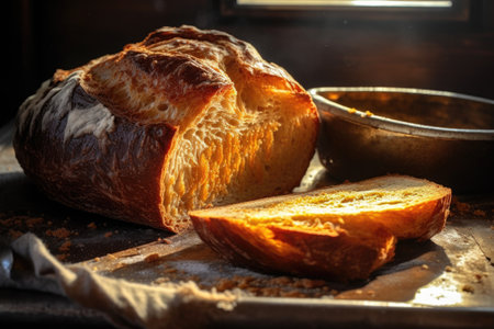 golden crust and texture of a freshly baked artisan loaf, created with generative aiの素材