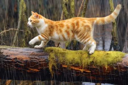 cat descending a tree trunk with focus on motion, created with generative aiの素材