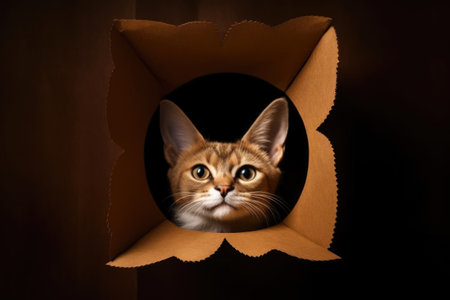 cats ears poking out from a box with a hole, created with generative aiの素材