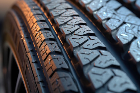car tire tread close-up, focus on wear indicators, created with generative aiの素材