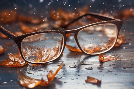 eyeglasses with streaks before cleaning, created with generative aiの素材