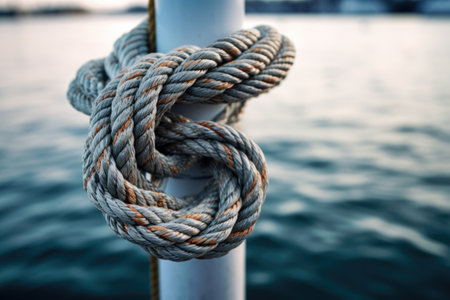 macro shot of a bowline knot on a yacht, created with generative aiの素材