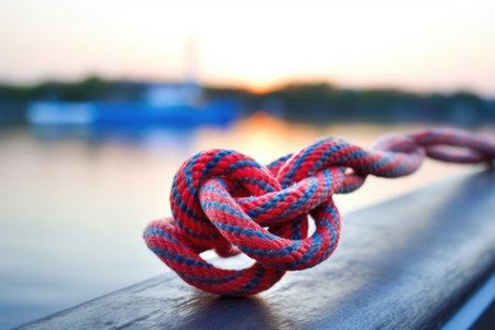 close-up of a bowline knot with blurred nautical background, created with generative aiの素材