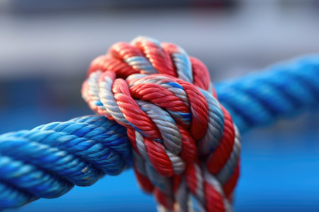 macro shot of a figure-eight knot on a windsurfing rig, created with generative aiの素材