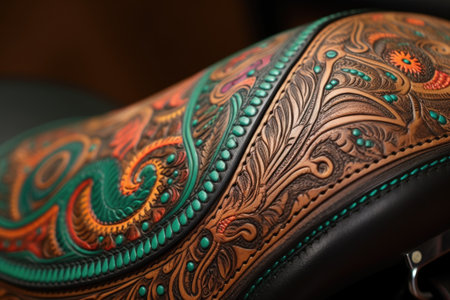 detailed stitching on a leather saddle, created with generative aiの素材