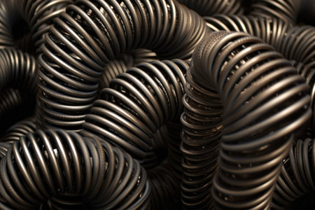 tightly coiled metal springs under tension, created with generative aiの素材