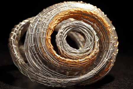 fine metal wire coils in a tight spiral, created with generative aiの素材