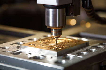 close-up of a cnc machine working on metal, created with generative aiの素材