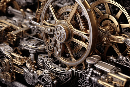 detailed shot of metal gears interlocking, created with generative aiの素材