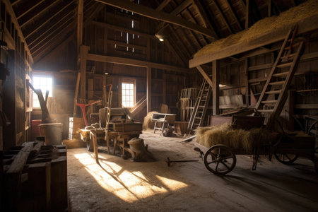 tools and equipment used for barn restoration, created with generative aiの素材