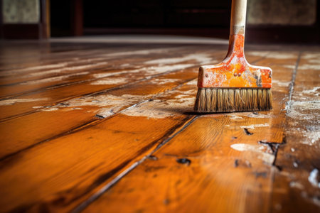 wood filler applied to fix gaps in floorboards, created with generative aiの素材