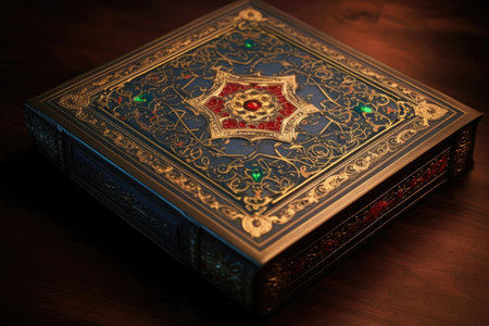 intricate calligraphic design on a vintage book, created with generative aiの素材