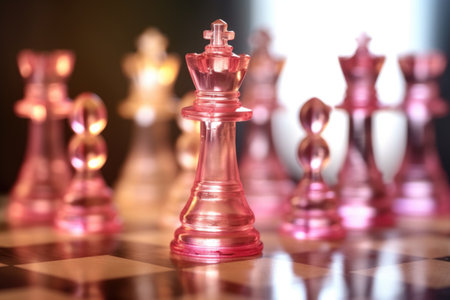 chess pieces in soft focus, with one piece in sharp focus, emphasizing strategy, created with generative aiの素材