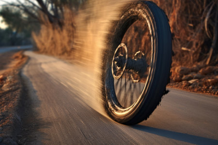 well-worn bicycle tire in motion, showcasing speed, created with generative aiの素材