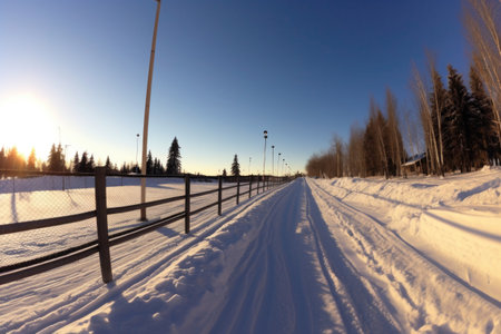 wide angle of empty fencing piste with equipment, created with generative aiの素材